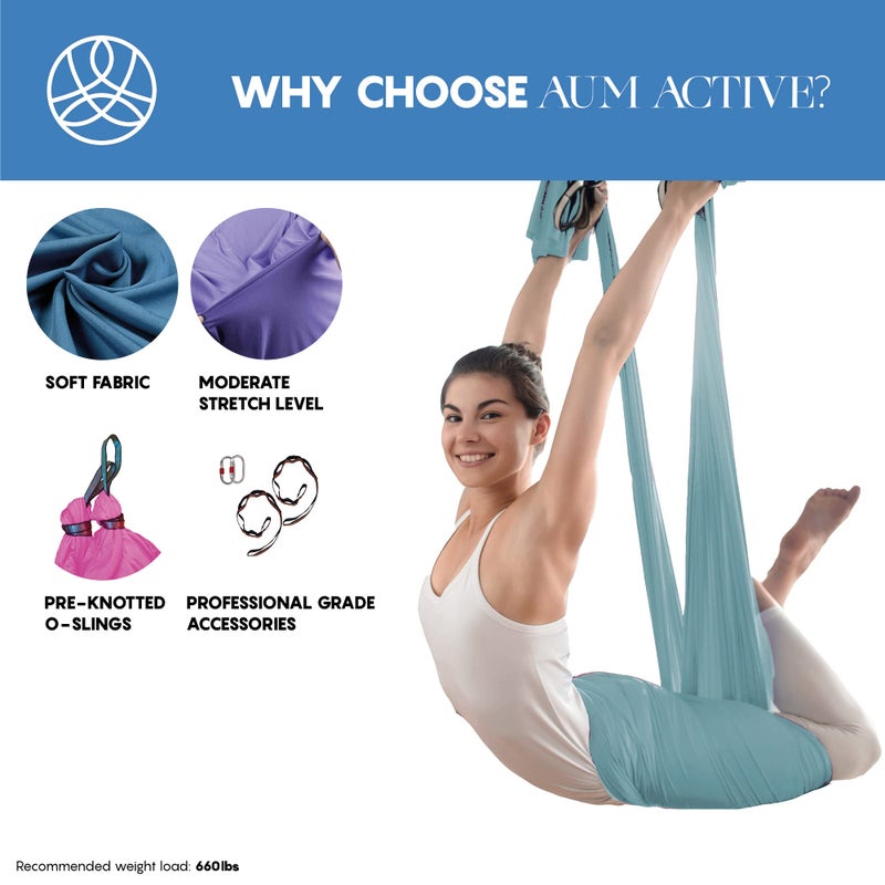 aum active Aerial Silk Yoga Hammock & Swing for Home, Inversion Exercises, Starter Kit for All Levels - Durable with Extension Straps, Carabiners, and Pose Guide - Image 4